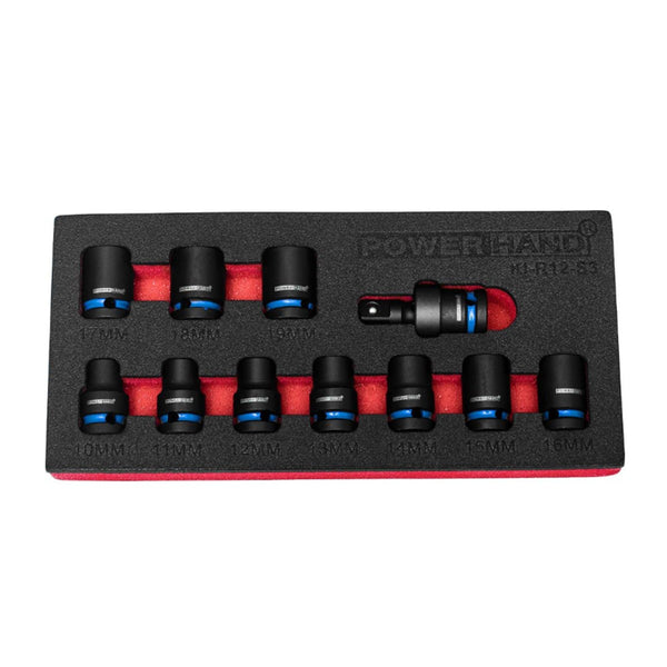 PowerHand KI-R12-S1 10pc 1/2in Shallow Impact Socket Set 10-19mm