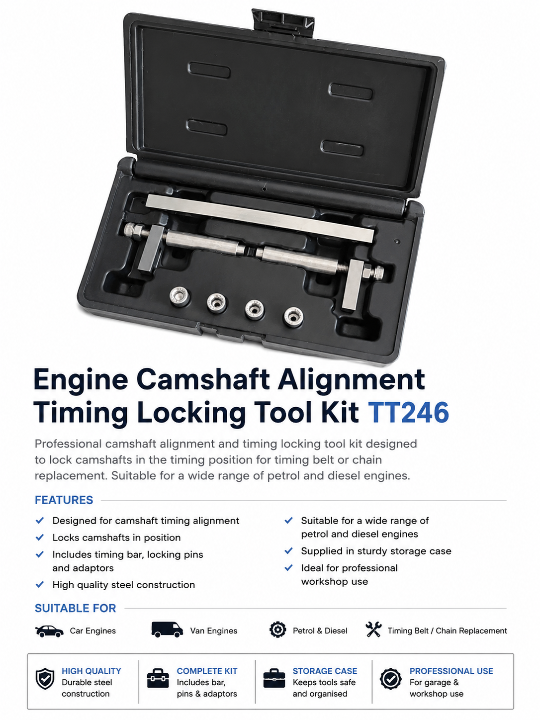 Engine Camshaft Alignment Timing Locking Tool Kit Petrol Diesel TT246
