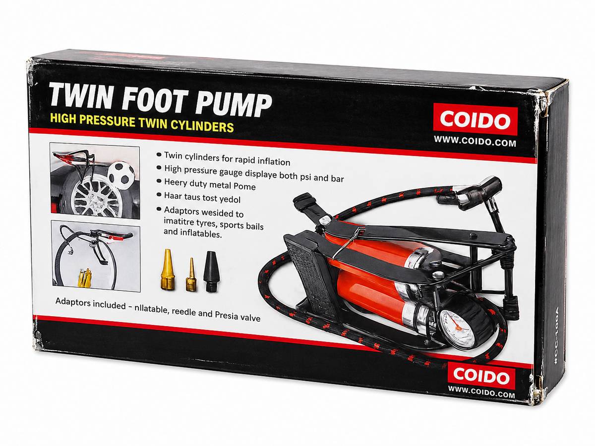 TT561 Coido Twin Foot Pump High Pressure Double Cylinder Car Tyre Bicycle Ball