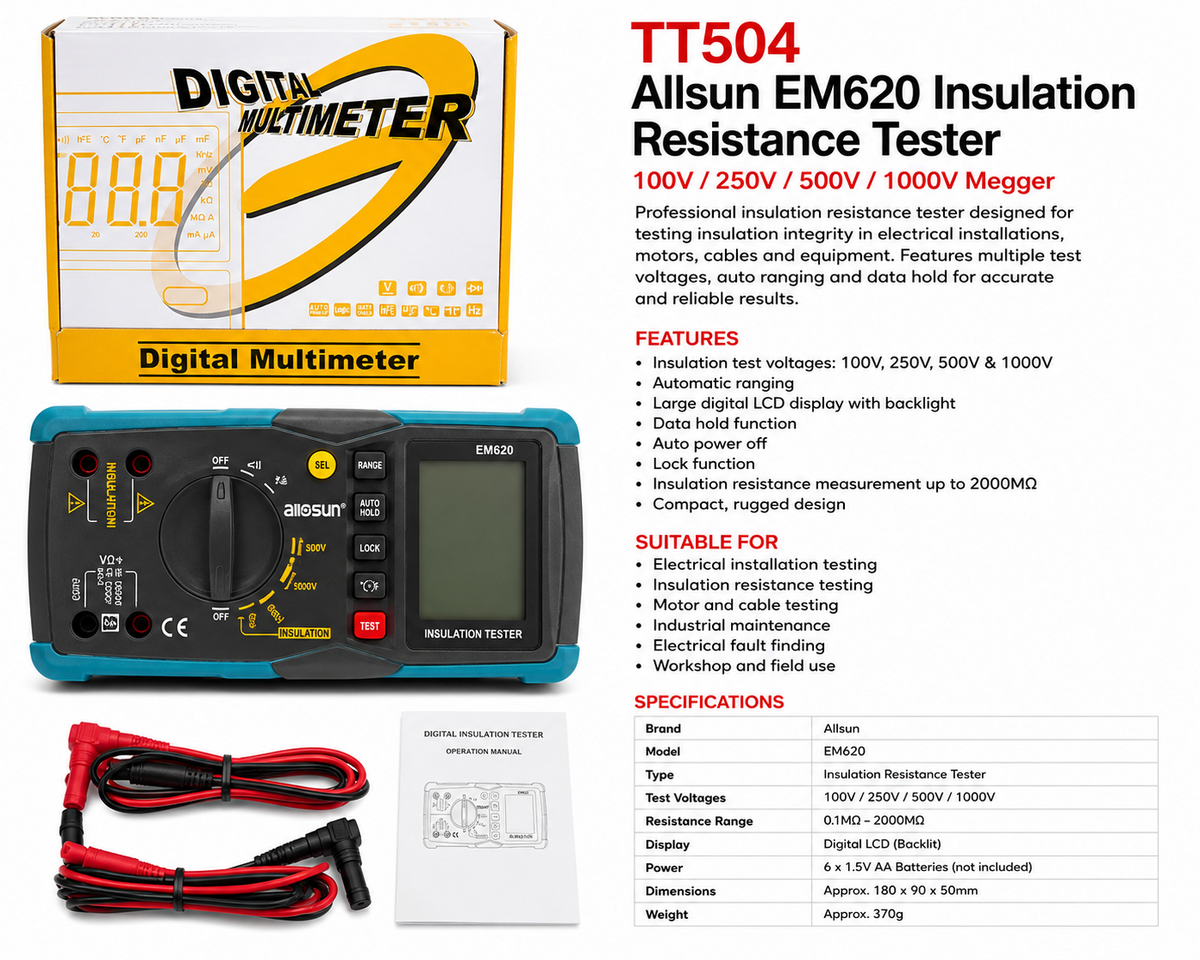 TT504 Allsun EM620 Insulation Resistance Tester Megger 100V-1000V