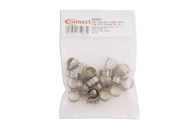 Connect 35263 Clic Type Re-usable Hose Clip 12mm - 13mm Pk 25