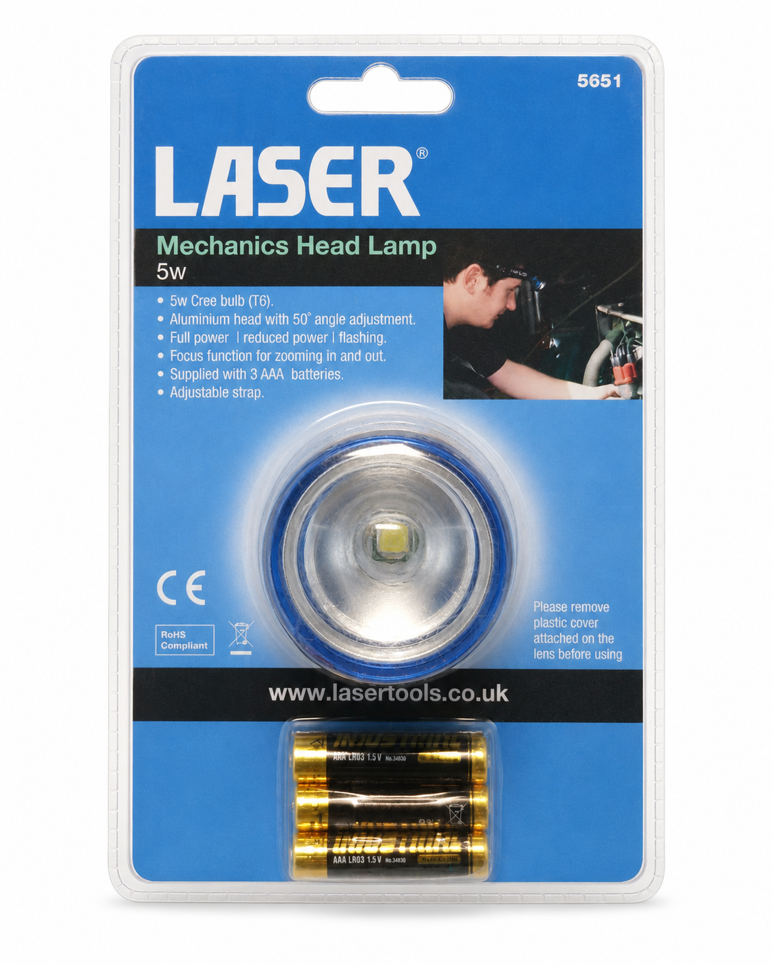 Laser 5651 Mechanics Head Lamp 5W LED 400 Lumen Adjustable Focus