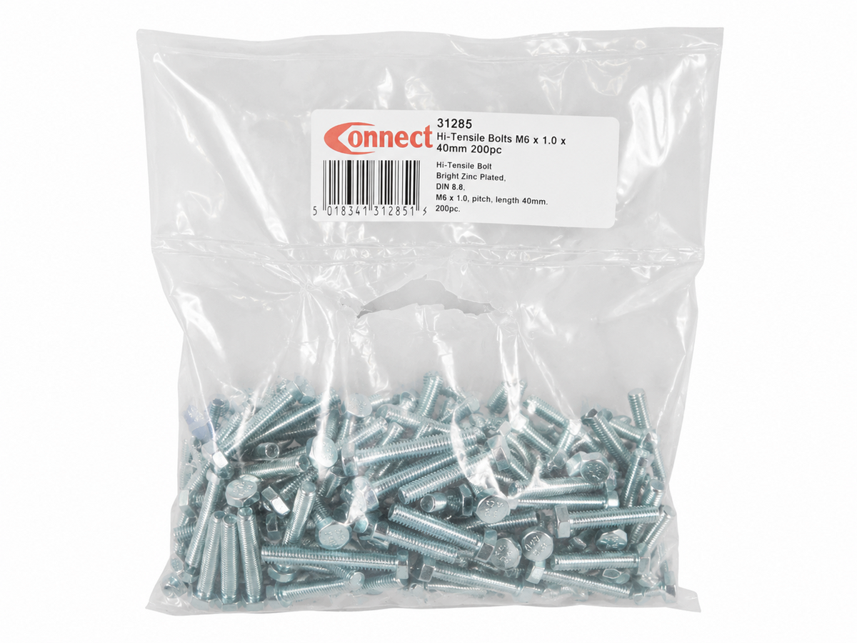 Connect 31285 M6 x 40mm High Tensile Hex Bolts 200pc New Other