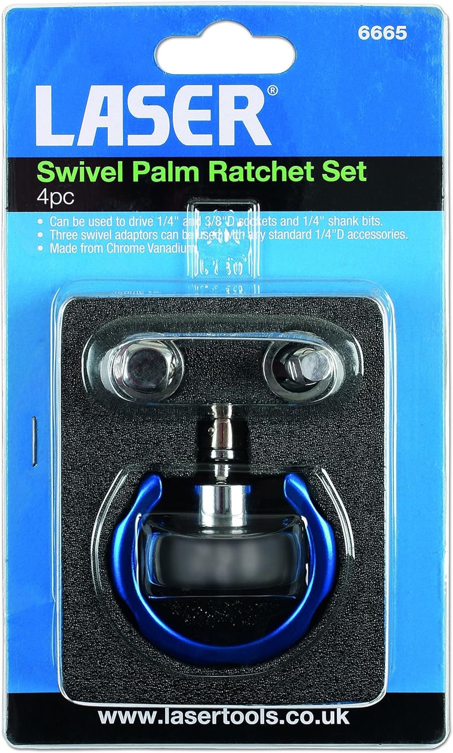 Laser Tools 6665 Swivel Palm Ratchet Set 1/4” & 3/8” Drive 4pc Compact Ratchets
