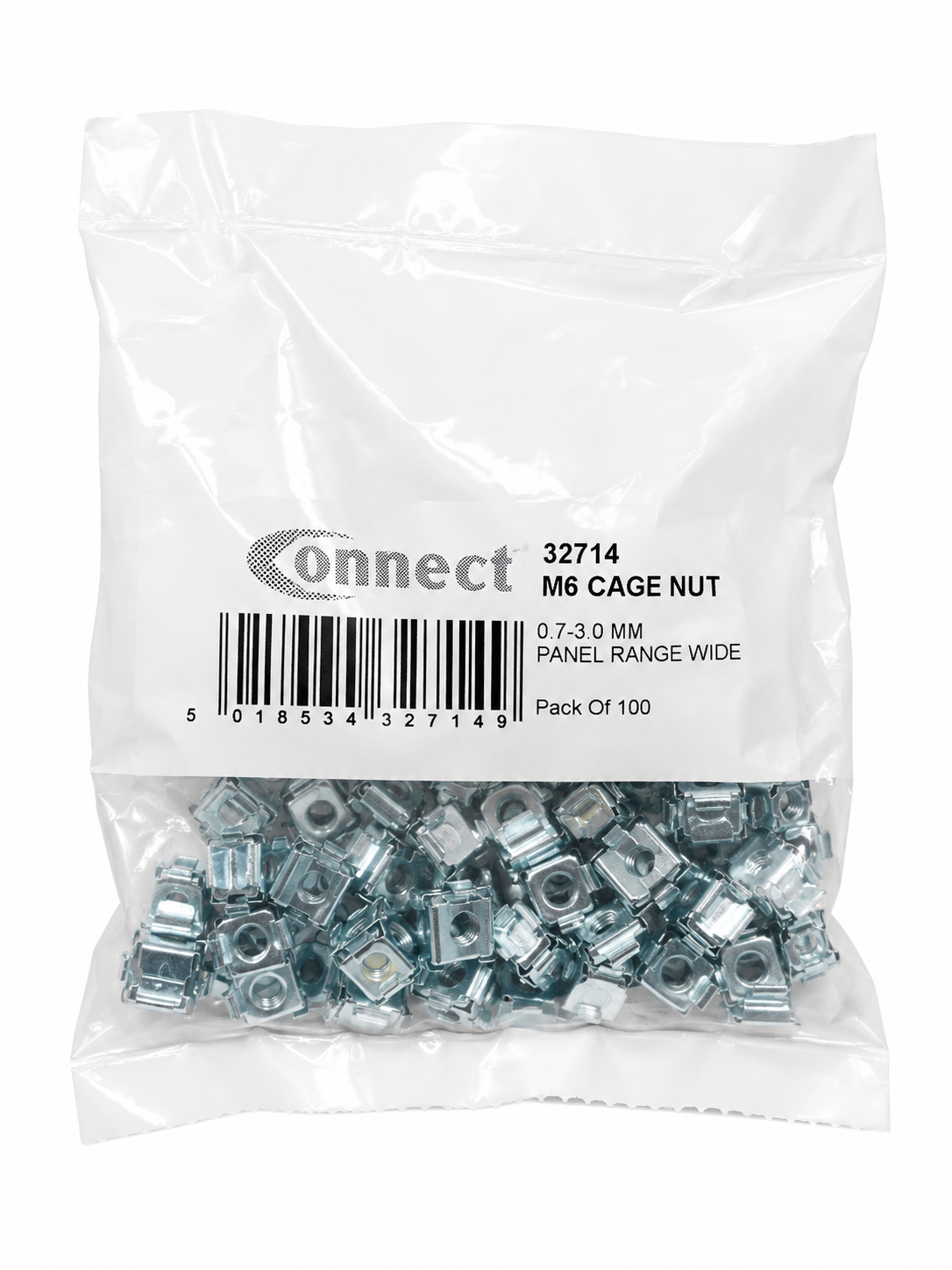 Connect 32714 M6 Cage Nuts 0.7-3.0mm Panel Range Opened Pack
