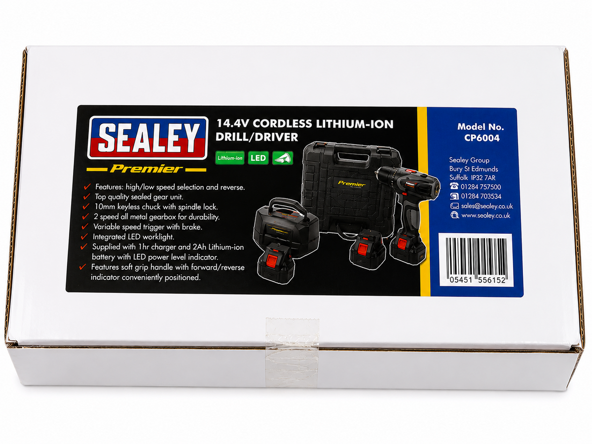 Sealey CP6004 14.4V Cordless Lithium-Ion Drill Driver Kit 2 Batteries Charger