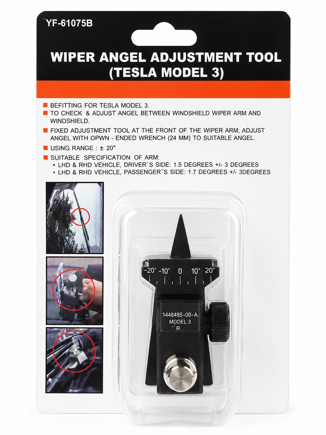 TT529 Tesla Model 3 Wiper Angle Adjustment Tool Windscreen Wiper Alignment Gauge