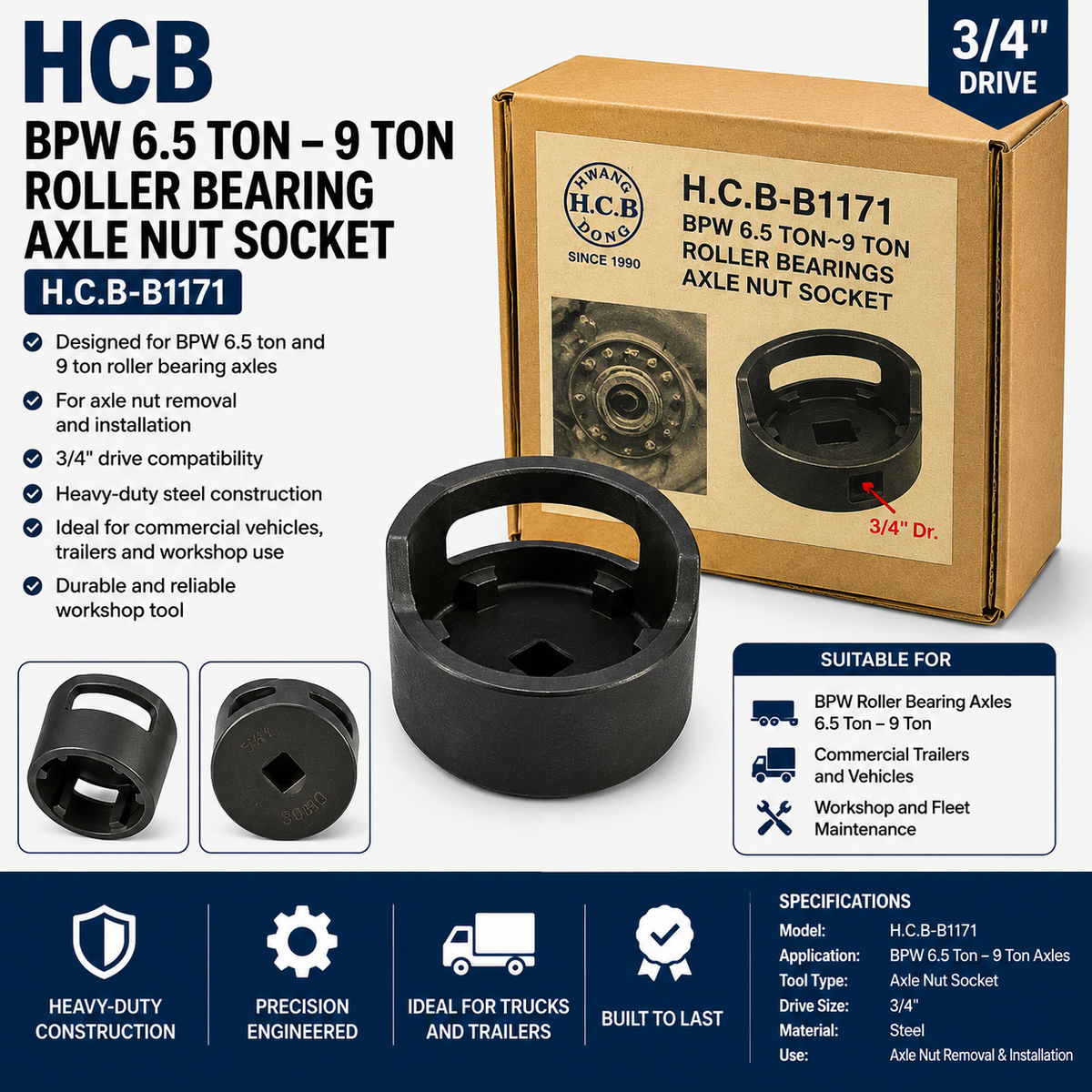 HCB BPW 6.5 Ton - 9 Ton Roller Bearing Axle Nut Socket TT266