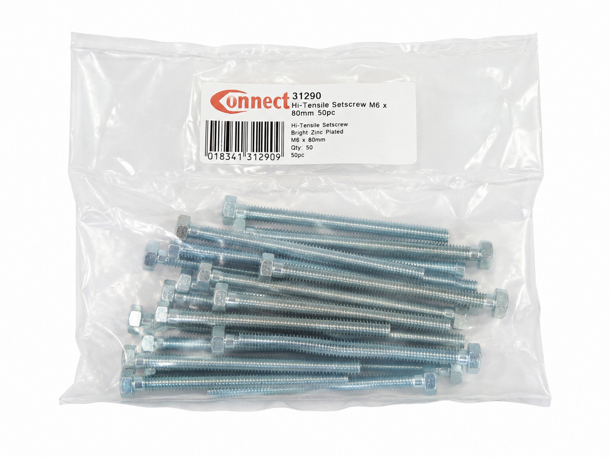 Connect 31290 M6 x 80mm High Tensile Hex Set Screws Bolts 50pc New Other