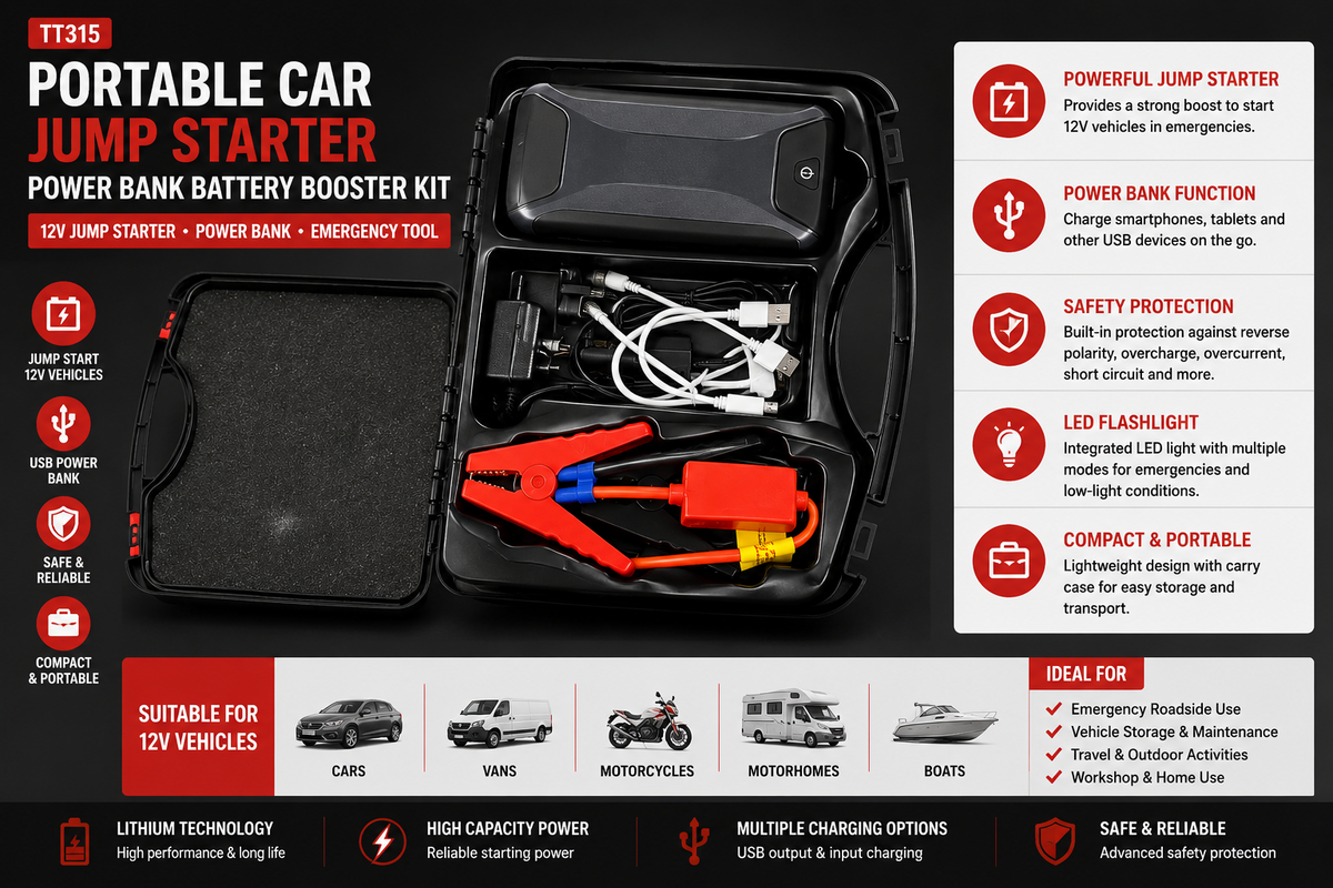 TT315 Portable Car Jump Starter Power Bank Battery Booster Kit 12V