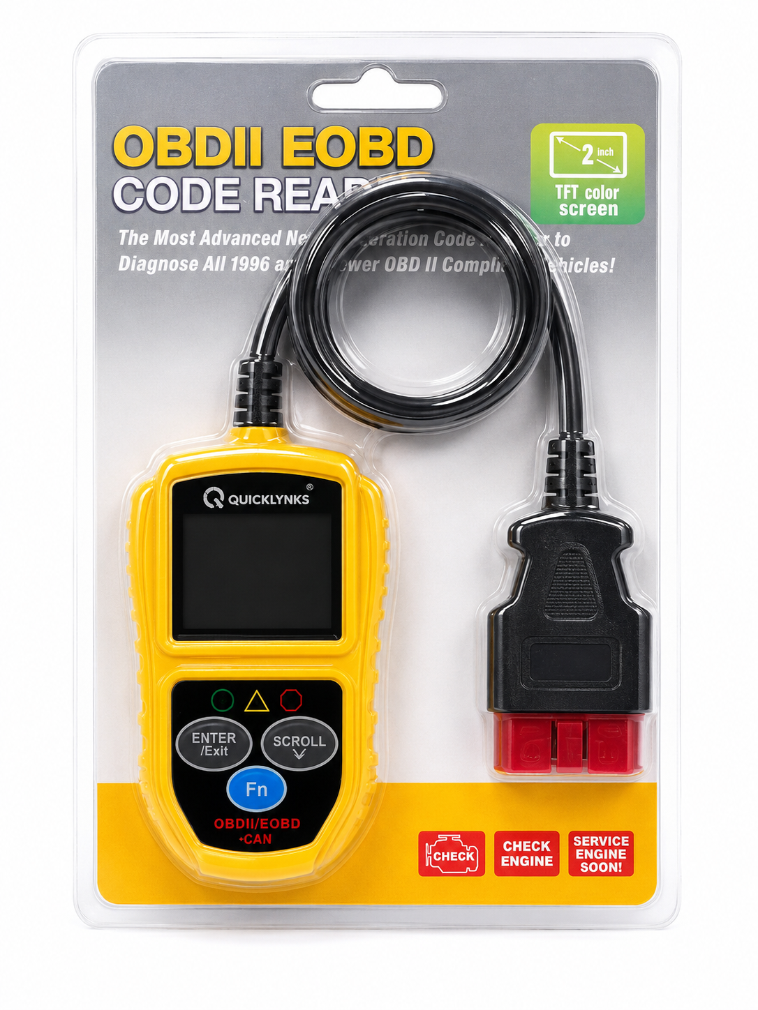TT890 QUICKLYNKS T49 OBD2 EOBD CAN Code Reader 2in TFT Diagnostic Scanner