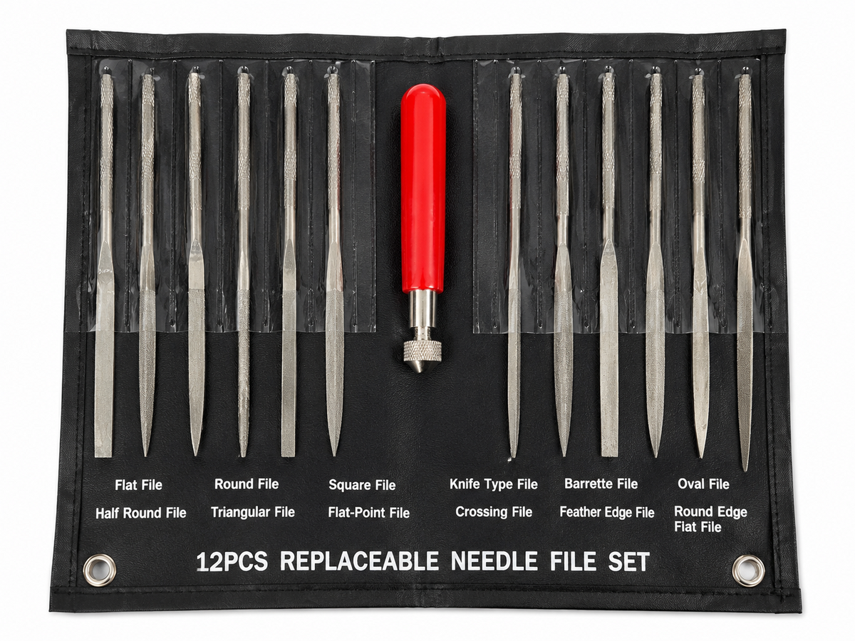 TT435 12pc Precision Needle File Set With Handle & Storage Wallet