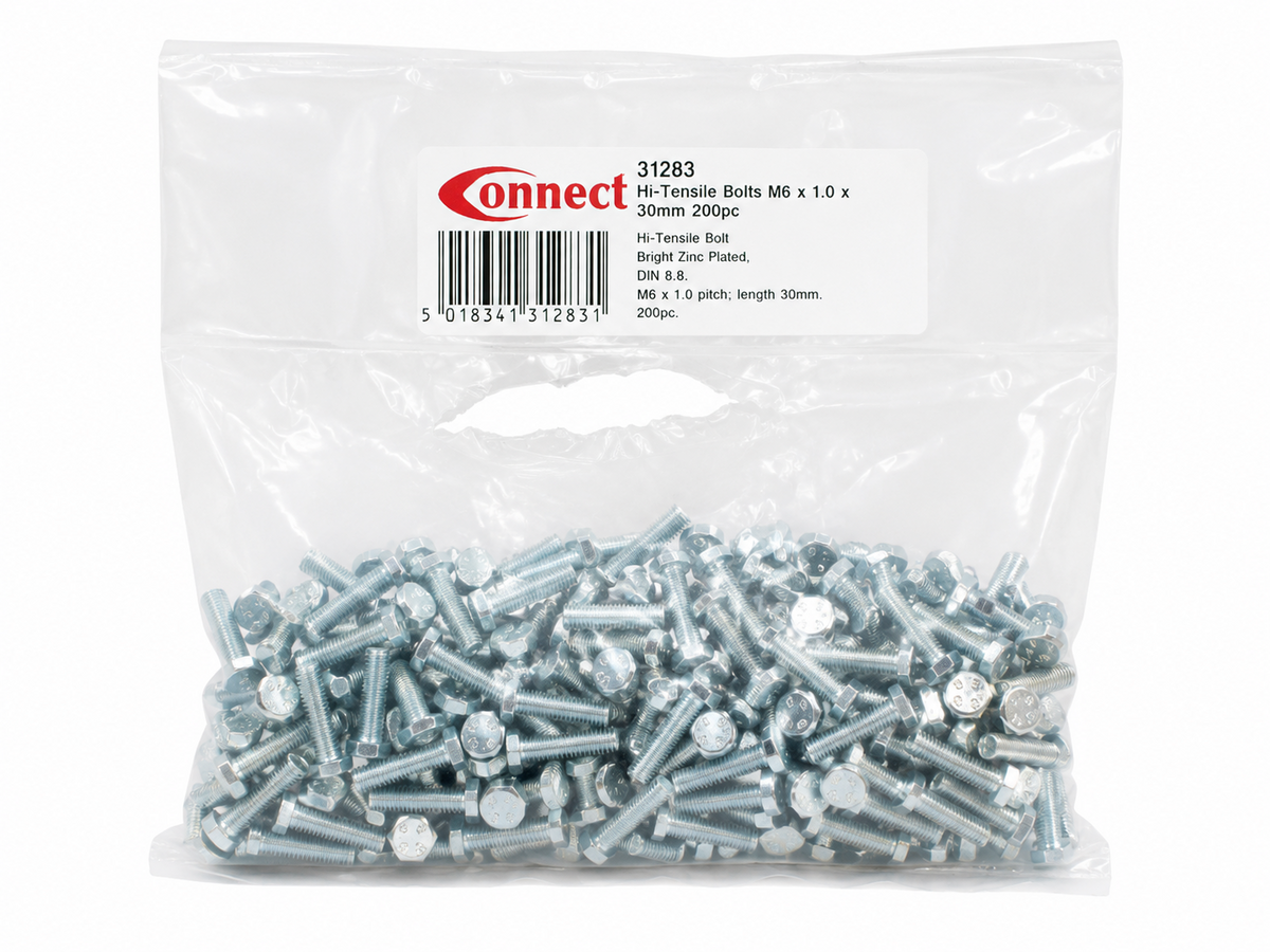 Connect 31283 M6 x 30mm High Tensile Hex Bolts 200pc New Other