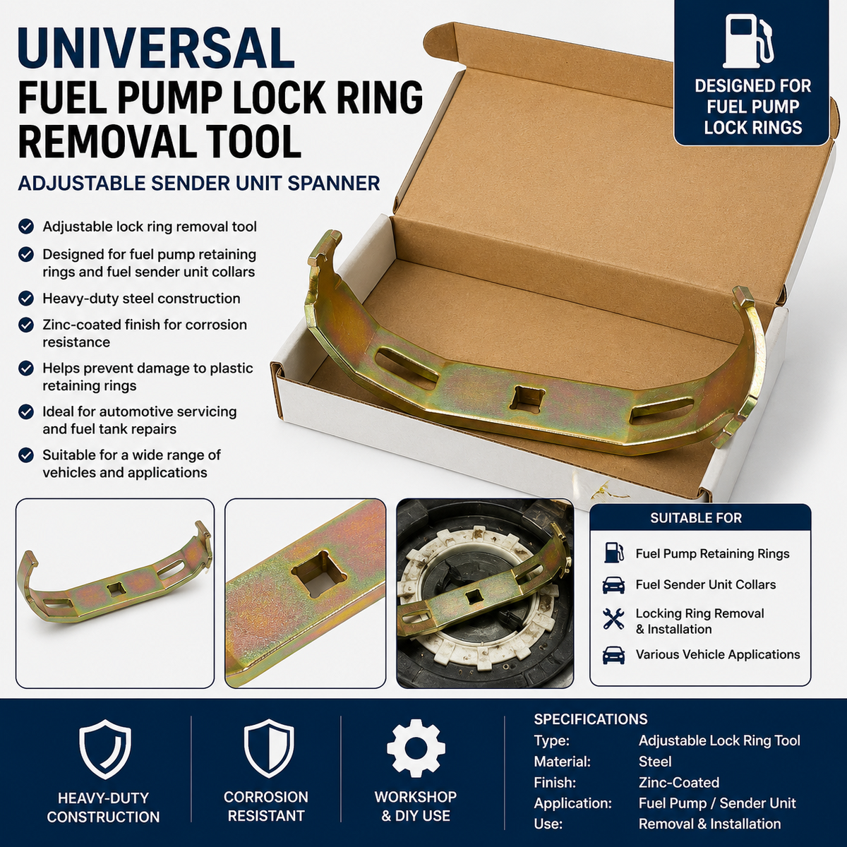 Universal Fuel Pump Lock Ring Removal Tool Adjustable Sender Unit Spanner TT264