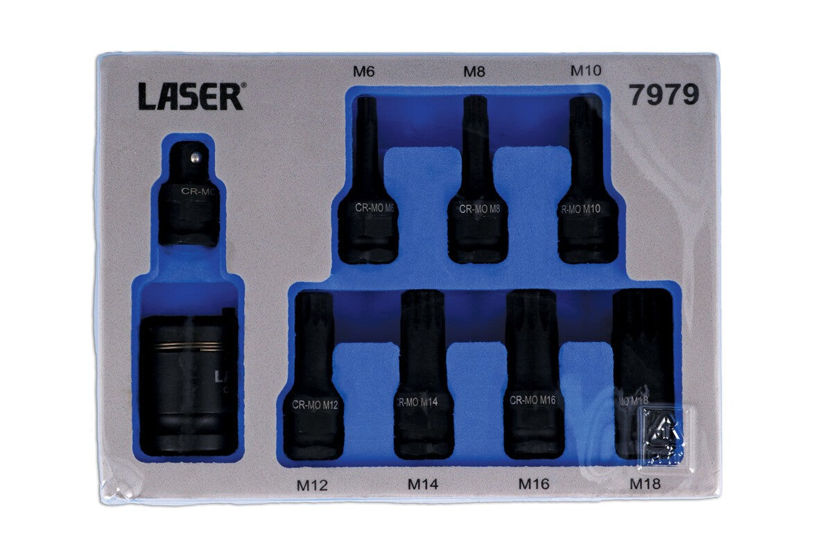Laser Tools Dual Drive Spline Impact Bit Socket Set 9pc 7979
