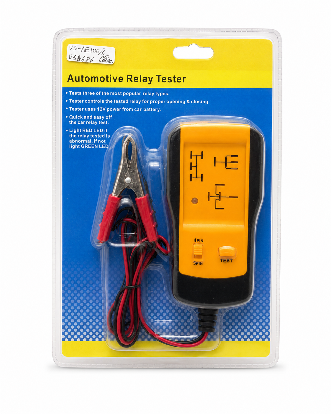 TT893 AE100 Automotive Relay Tester 4 Pin 5 Pin 12V with Crocodile Clips