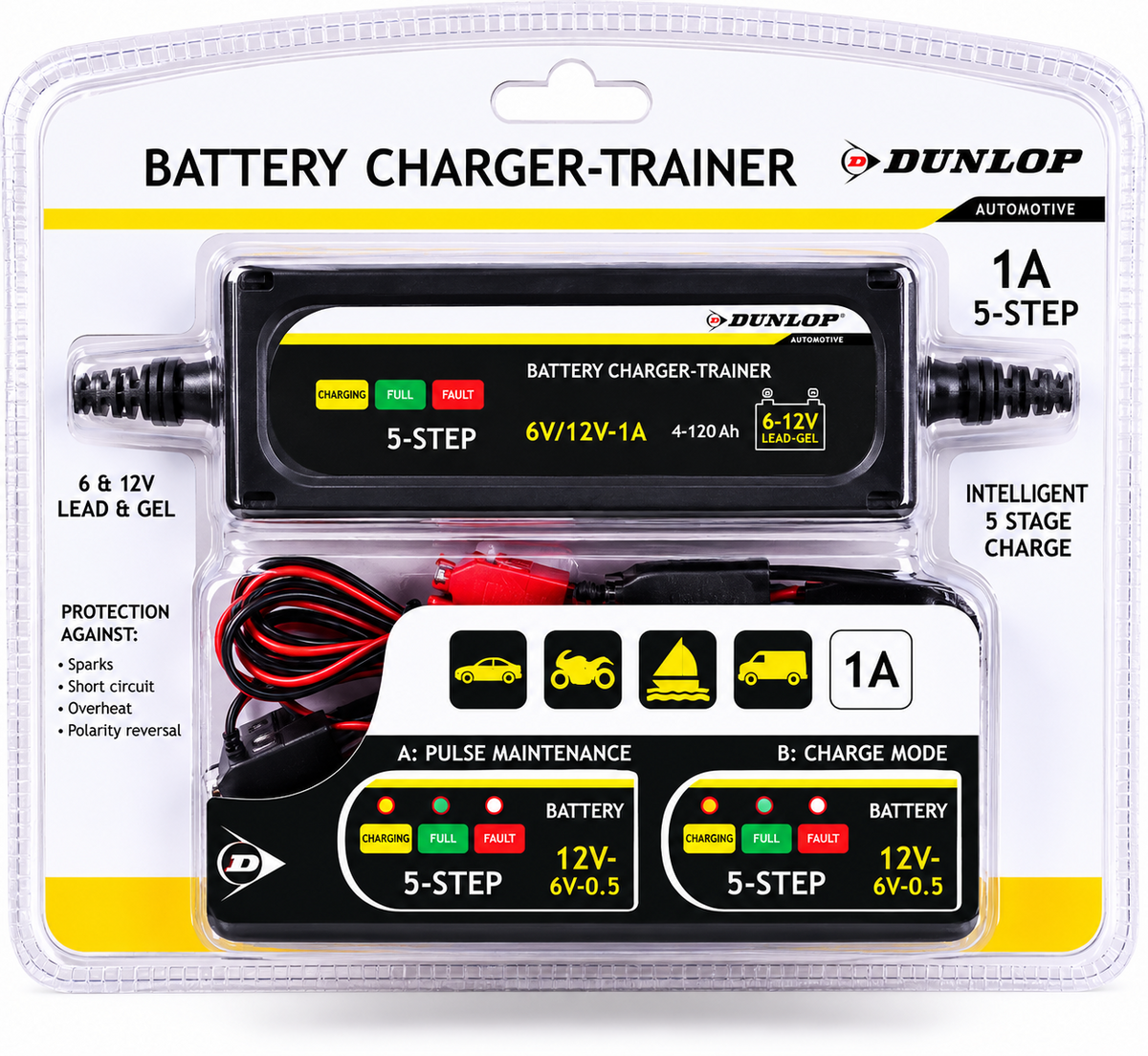 Dunlop 6V 12V Intelligent Battery Charger Maintainer Trickle Charger 1A Lead Aci