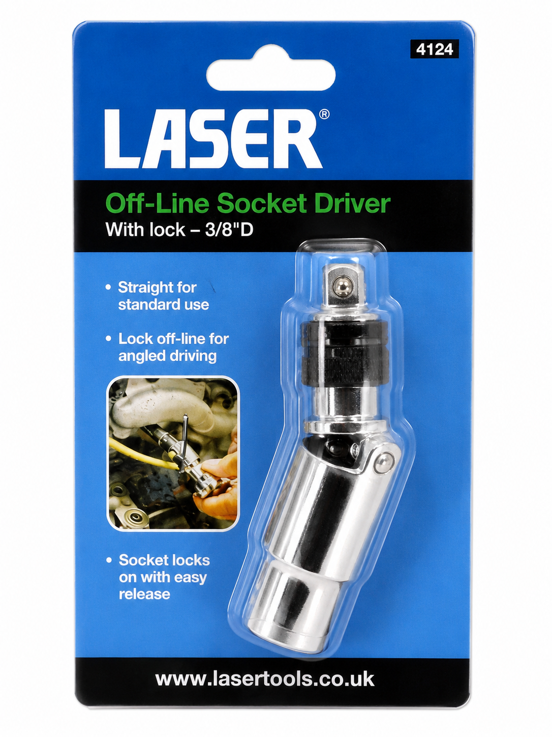 Laser 4124 Off-Line Socket Driver 3/8" Drive Locking Universal Joint Adapter