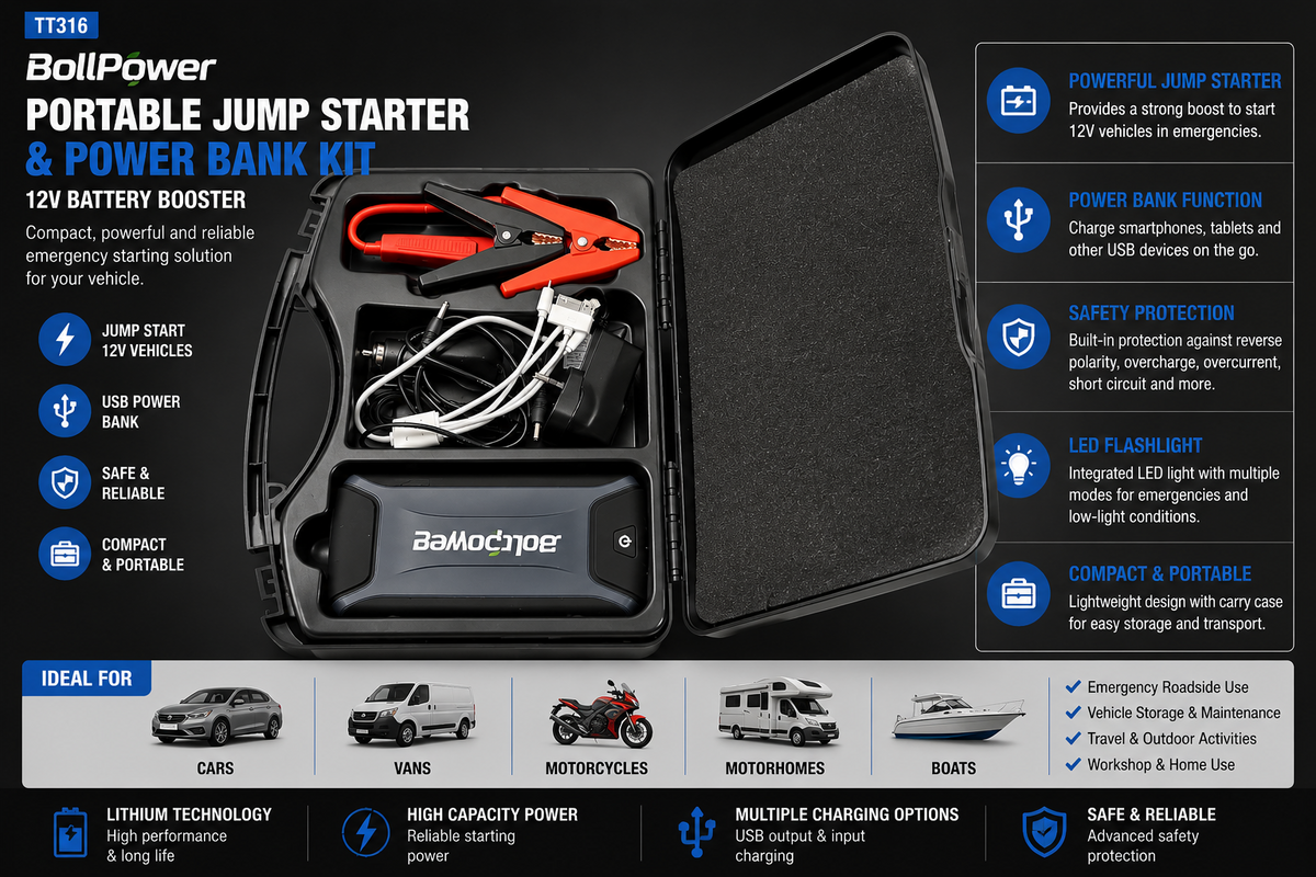 TT316 BollPower 12V Car Jump Starter Battery Booster Power Bank Kit