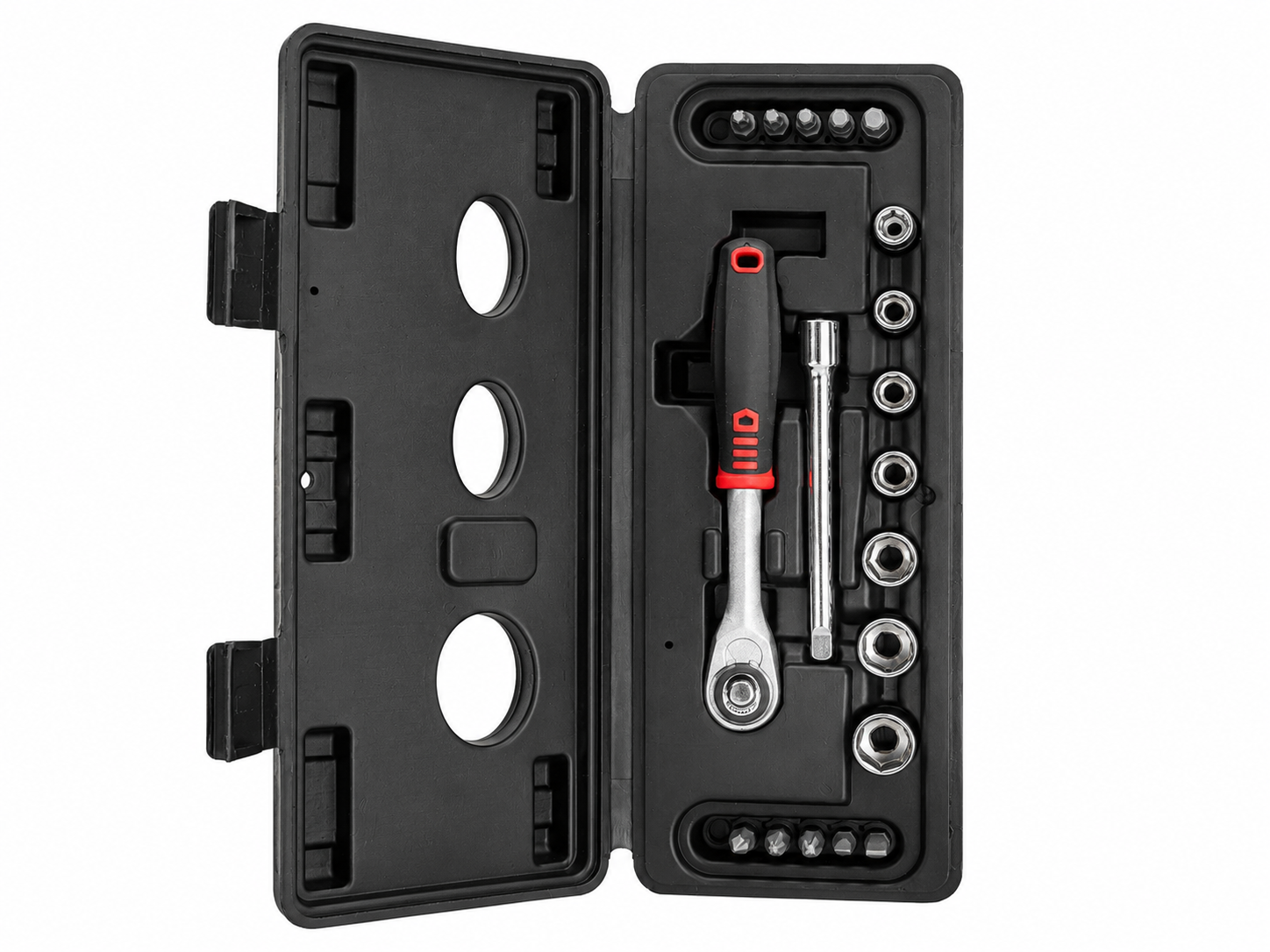 TT457 11pc Mini Ratchet Socket & Bit Set 1/4" Drive Metric Sockets in Case