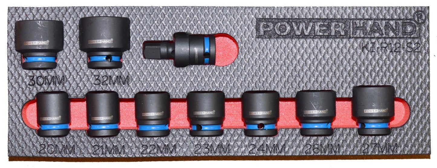 PowerHand KI-R12-S2 13pc 1/2in Shallow Impact Socket Set 20-32mm
