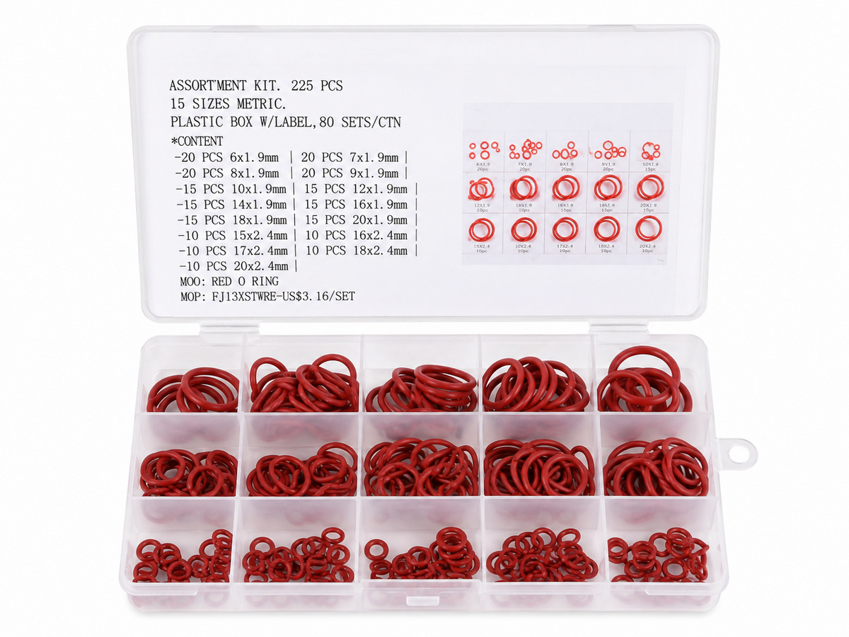 TT361 Assorted Metric O Ring Seal Washer Kit 225pc Red Rubber Set