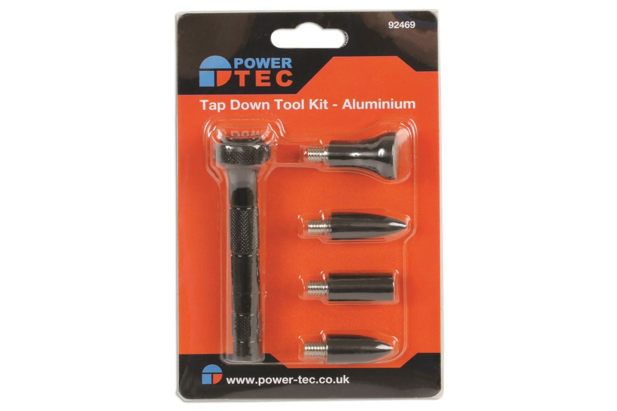Power-TEC 92469 Aluminium Tap Down Tool Kit 4 Heads PDR Dent Repair