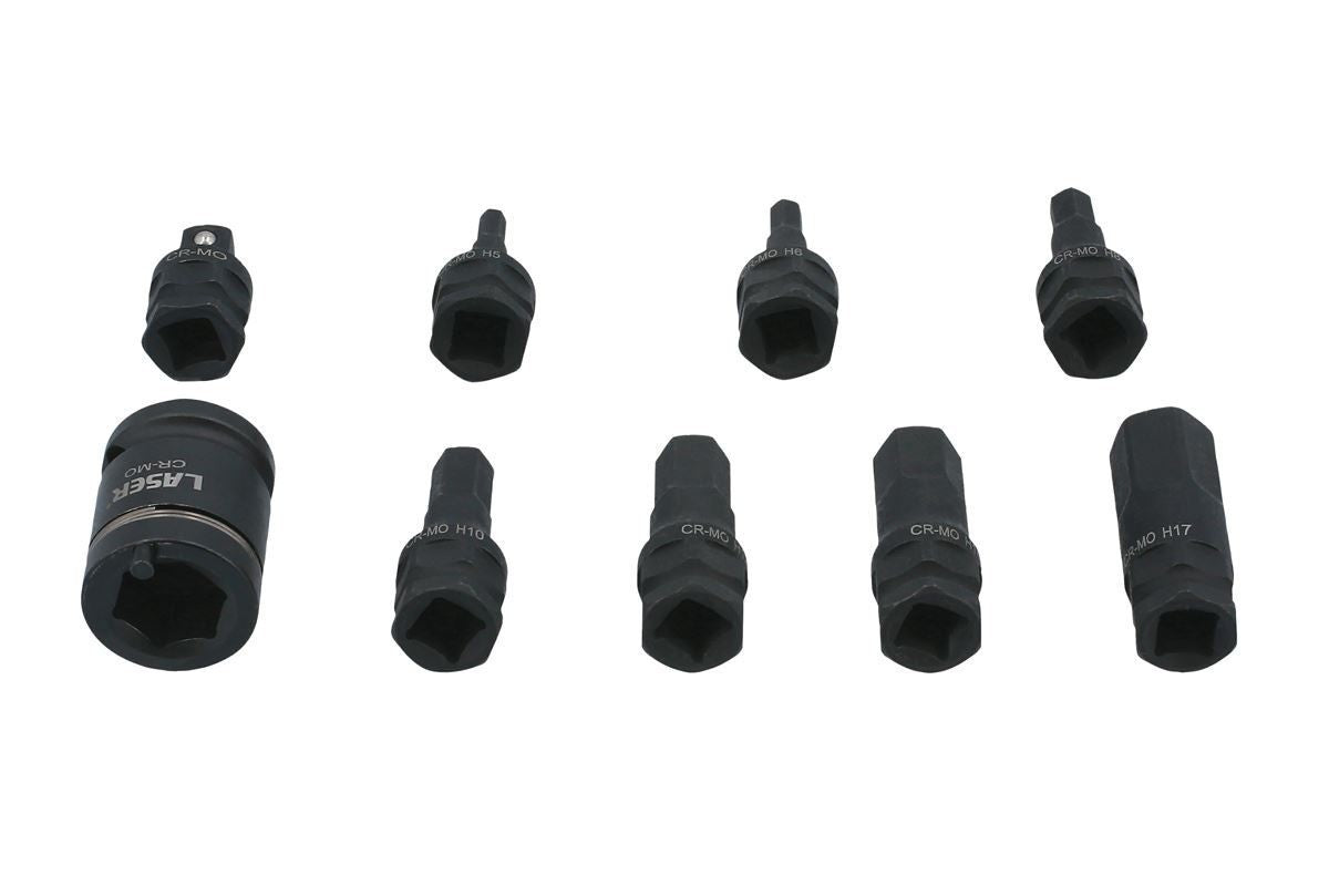 Laser Tools 7977 Dual Drive Hex Impact Bit Socket Set 9pc – 1/2″ Drive