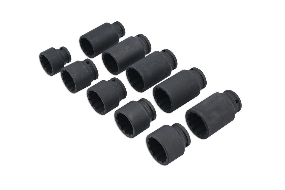 Laser Tools 8700 Bi-Hex Impact Hub Nut Socket Set 1/2" Drive 10pc No Case Lid Ex