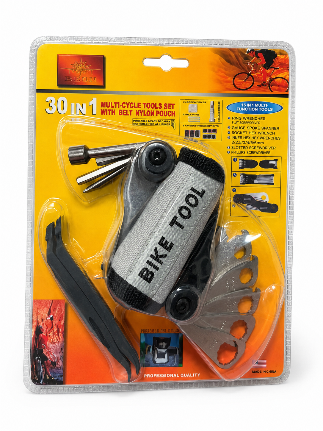 TT829 BEON 30-in-1 Bicycle Multi Tool Set Tyre Levers Belt Pouch