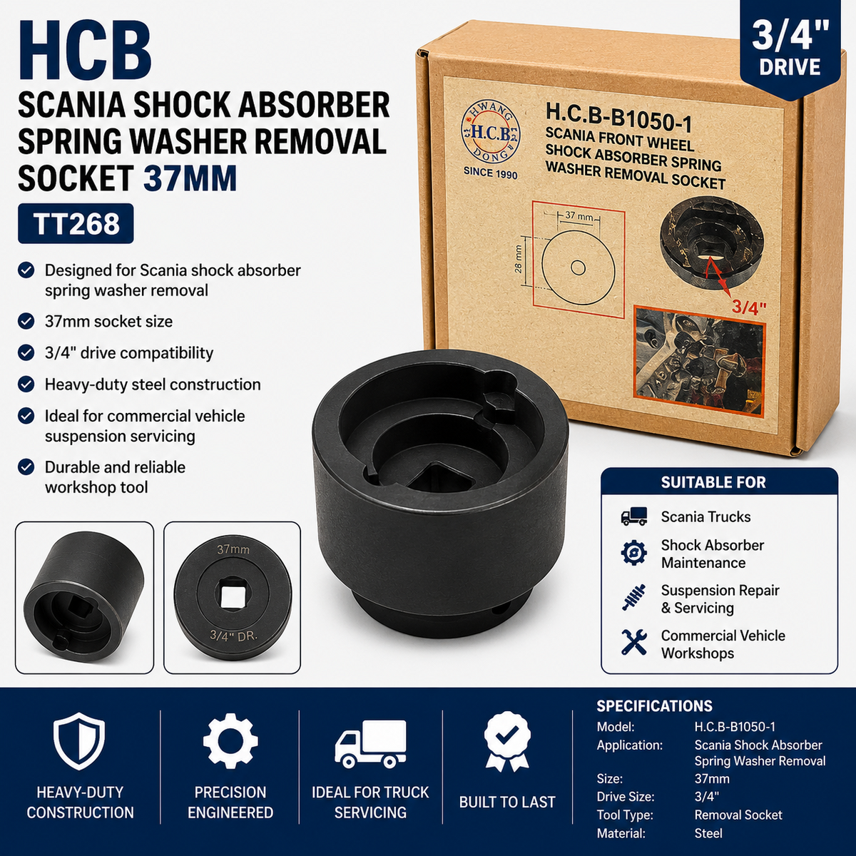 HCB Scania Shock Absorber Spring Washer Removal Socket 37mm TT268