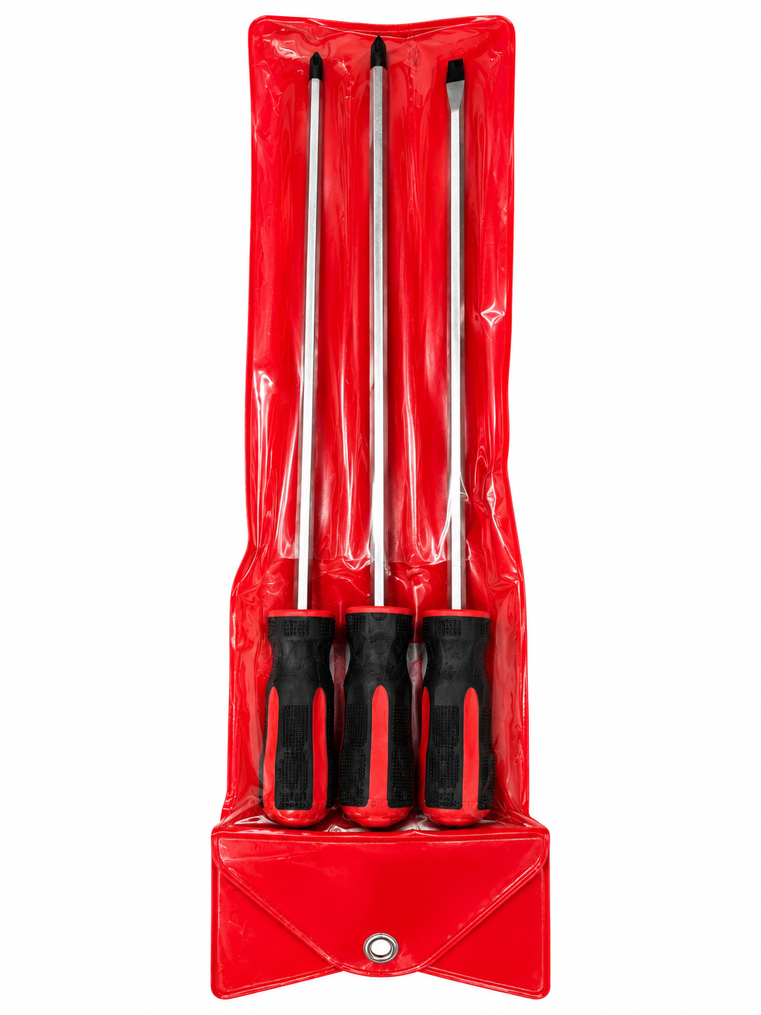 TT573 3pc Extra Long Screwdriver Set Phillips Flat Blade Red Storage Pouch