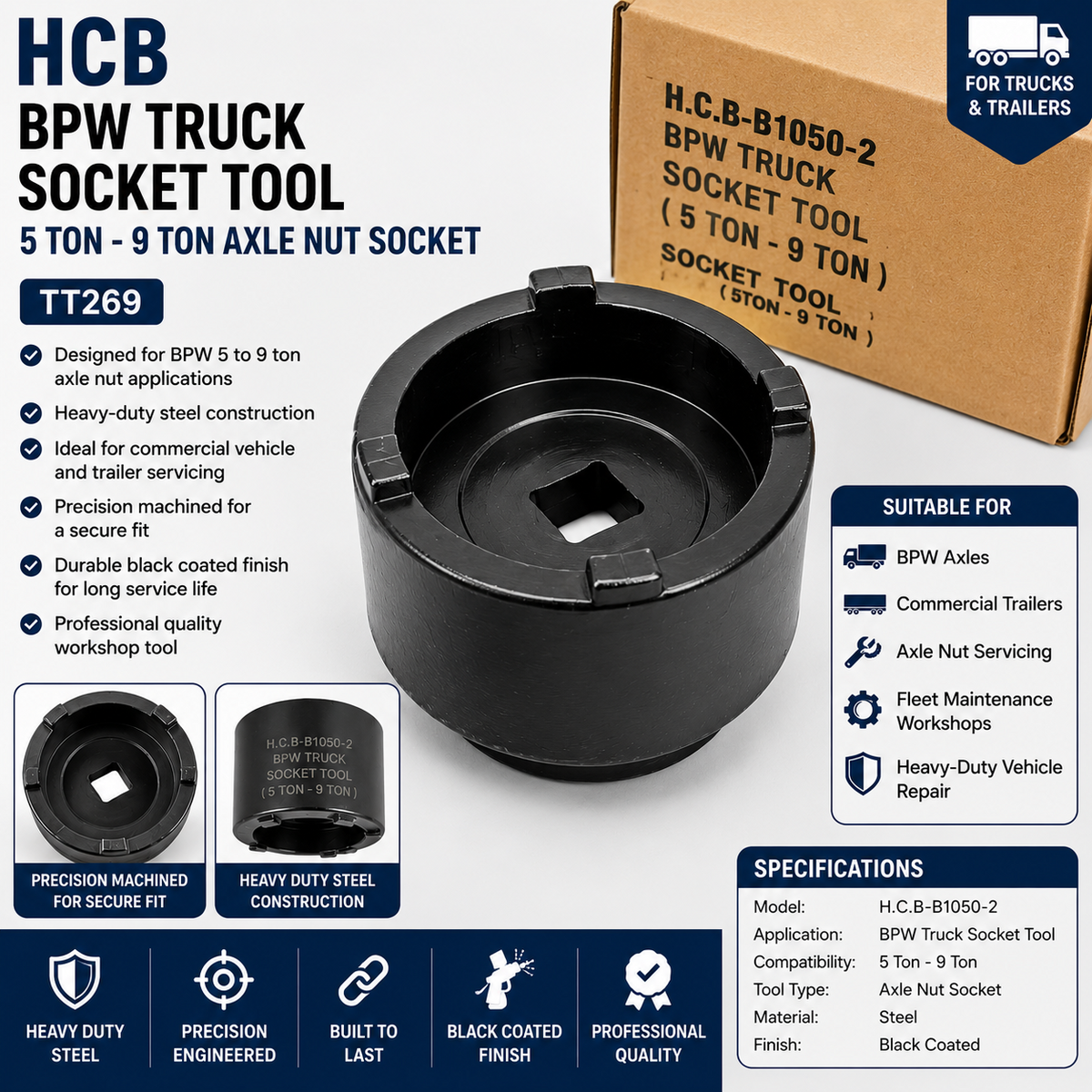 HCB BPW Truck Socket Tool 5 Ton - 9 Ton Axle Nut Socket TT269