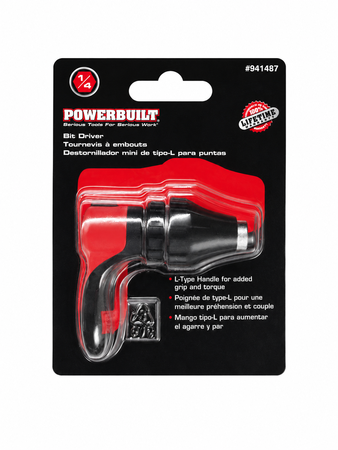 TT466 Powerbuilt 941487 1/4" Drive L-Type Mini Bit Driver Handle