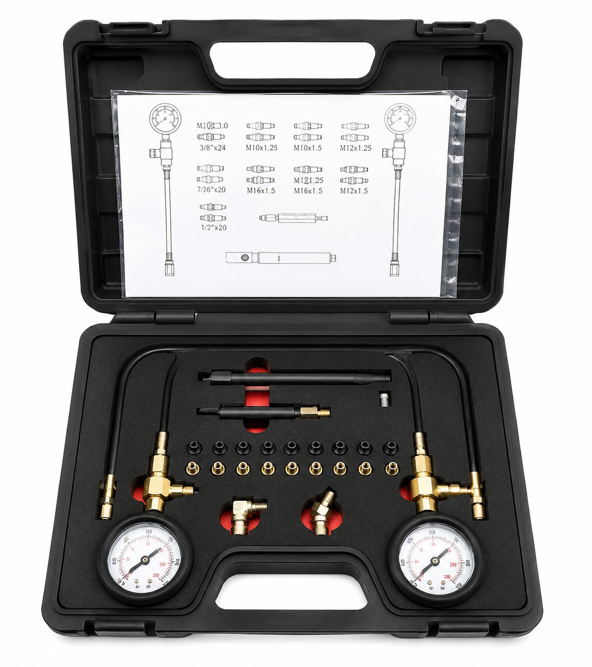 TT661 Hydraulic Brake Pressure Test Kit Dual Gauge with Adaptors