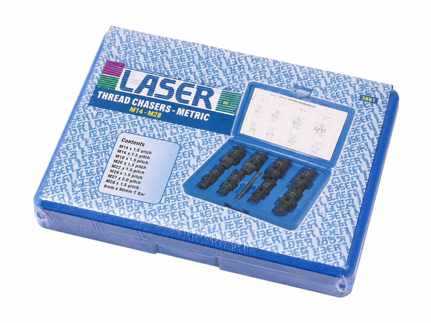 Laser Tools 3861 Metric Thread Chaser Set M14–M28 8pc