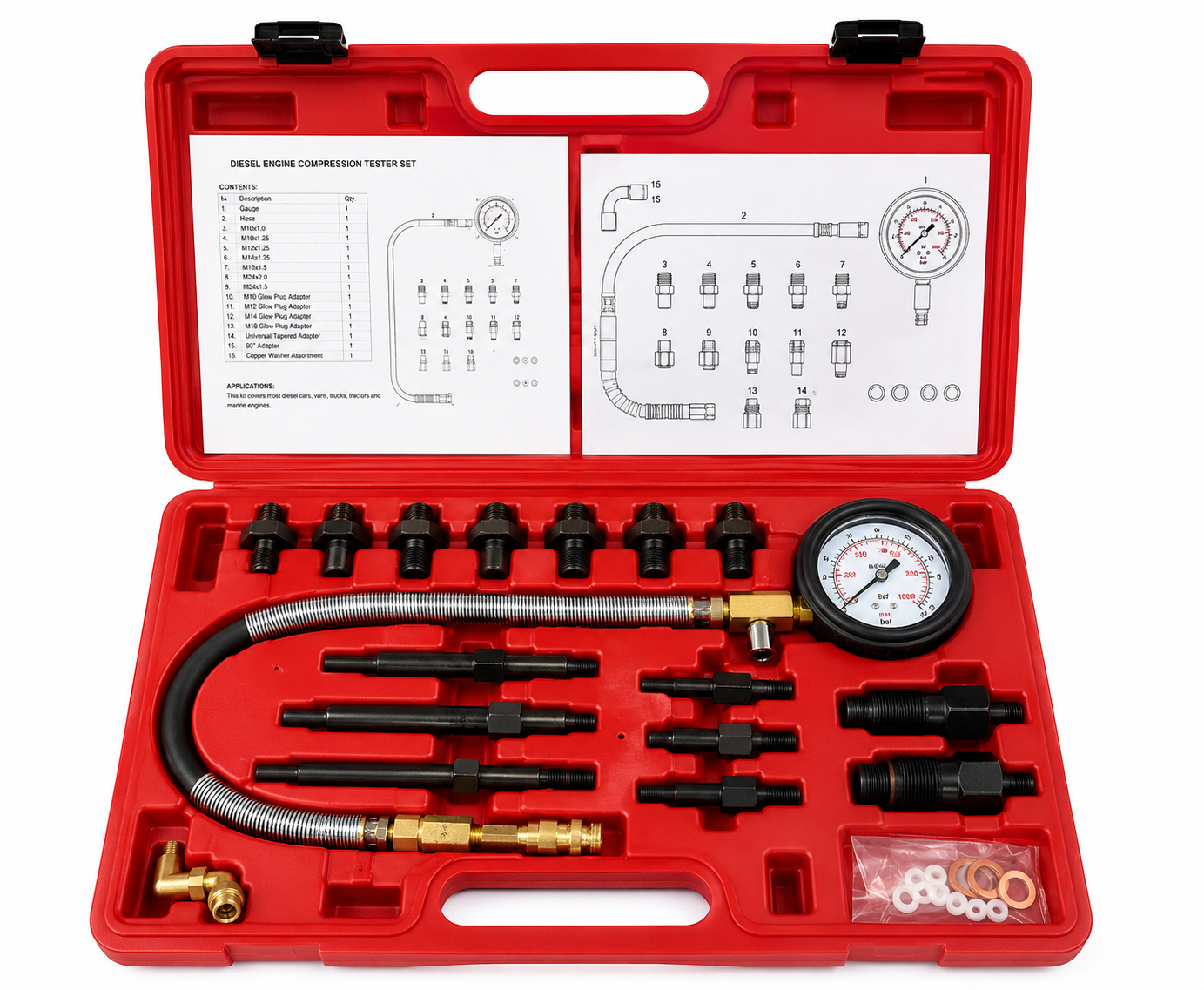 Diesel Engine Compression Tester Kit Cylinder Pressure Gauge Set TT280