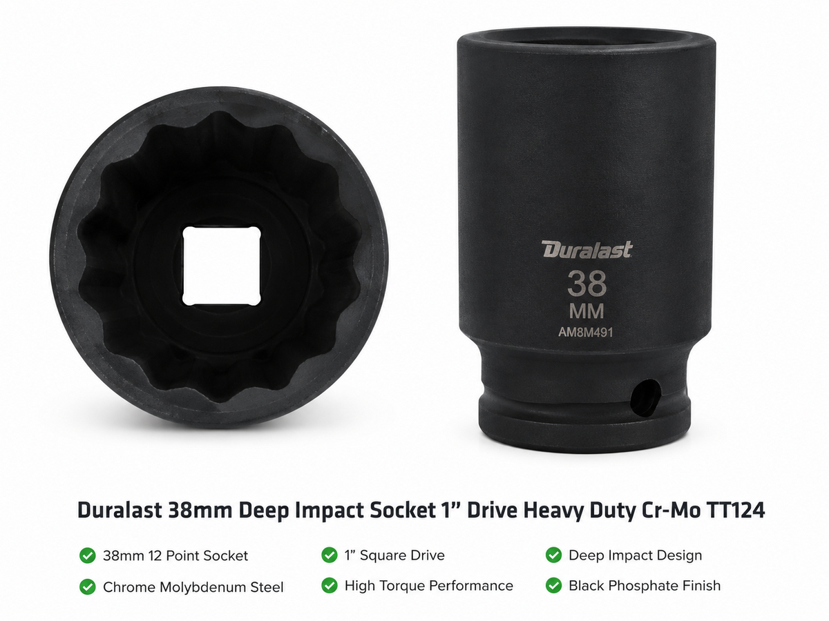 Duralast 38mm Deep Impact Socket 1" Drive 12 Point Cr-Mo Heavy Duty TT124