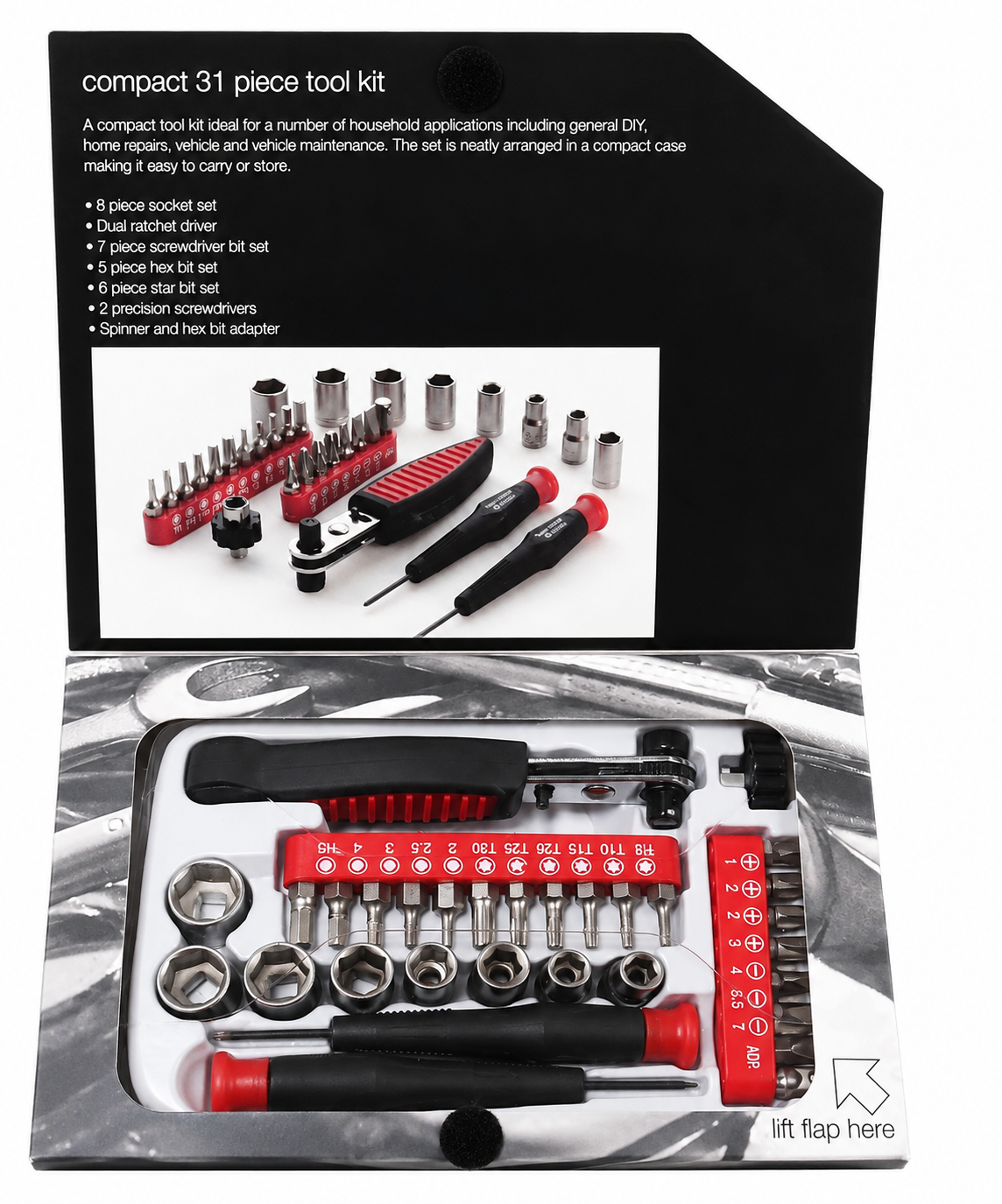 TT778 31pc Compact Ratchet Socket Screwdriver Hex Torx Bit Tool Kit