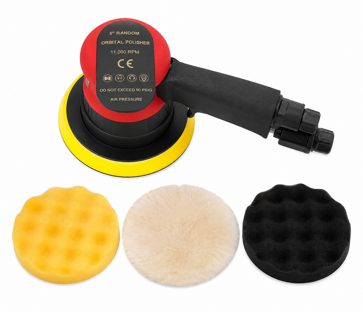 TT809 5" Pneumatic Random Orbital Polisher 11000rpm With 3 Mops