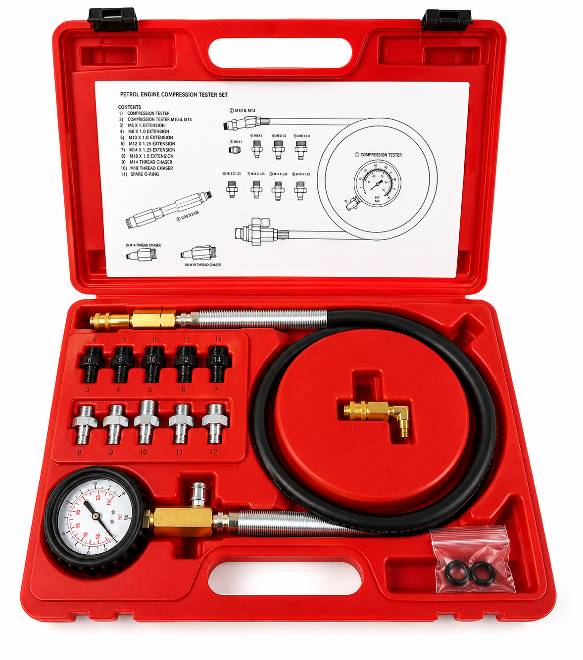 Petrol Engine Compression Tester Kit Cylinder Pressure Gauge Set TT278