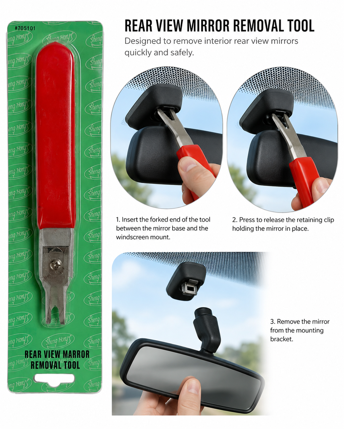 TT144 Rear View Mirror Removal Tool Windscreen Mirror Clip Release Tool