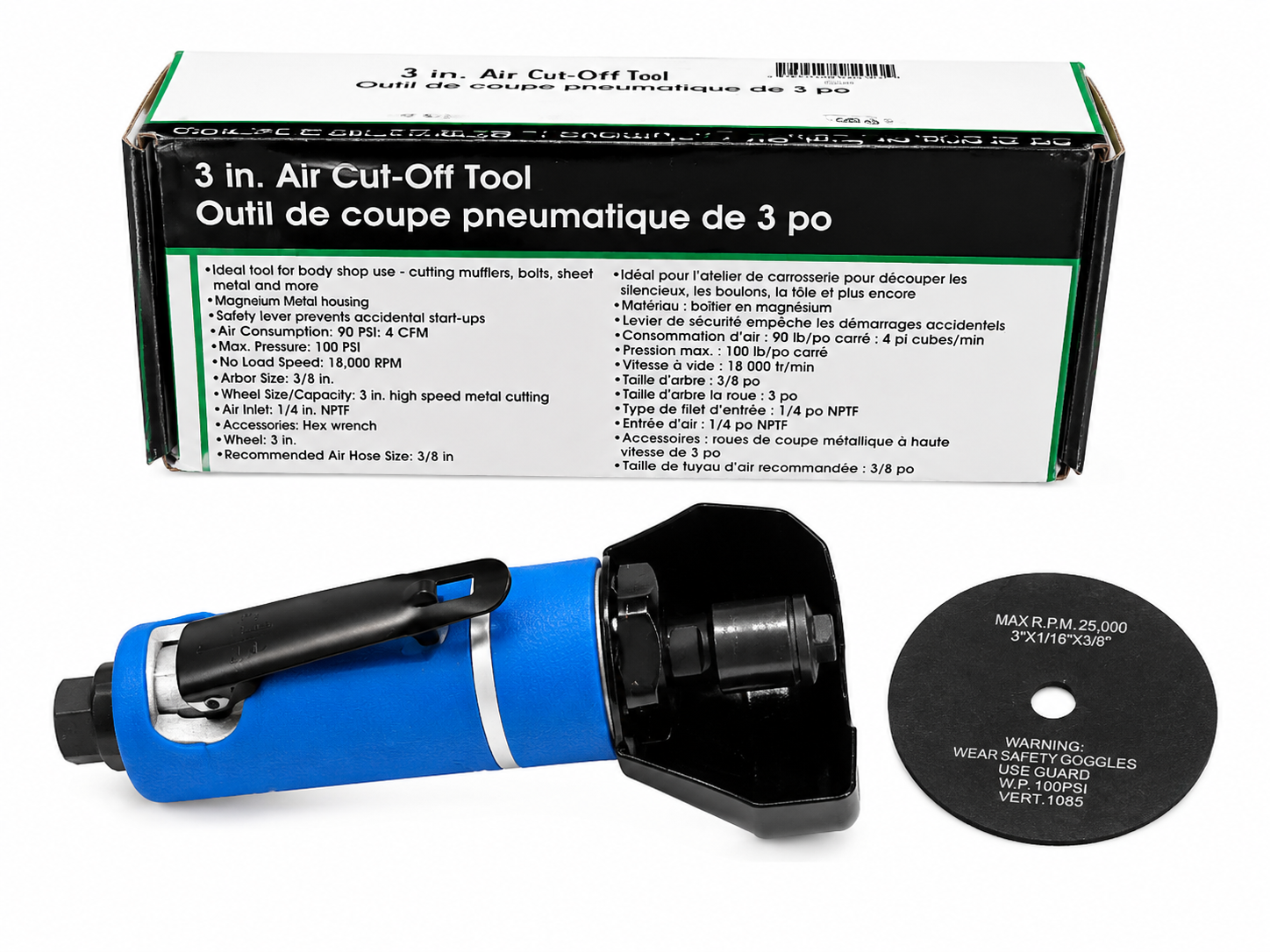 TT927 3in Pneumatic Air Cut-Off Tool 18000rpm 90psi 1/4in NPT