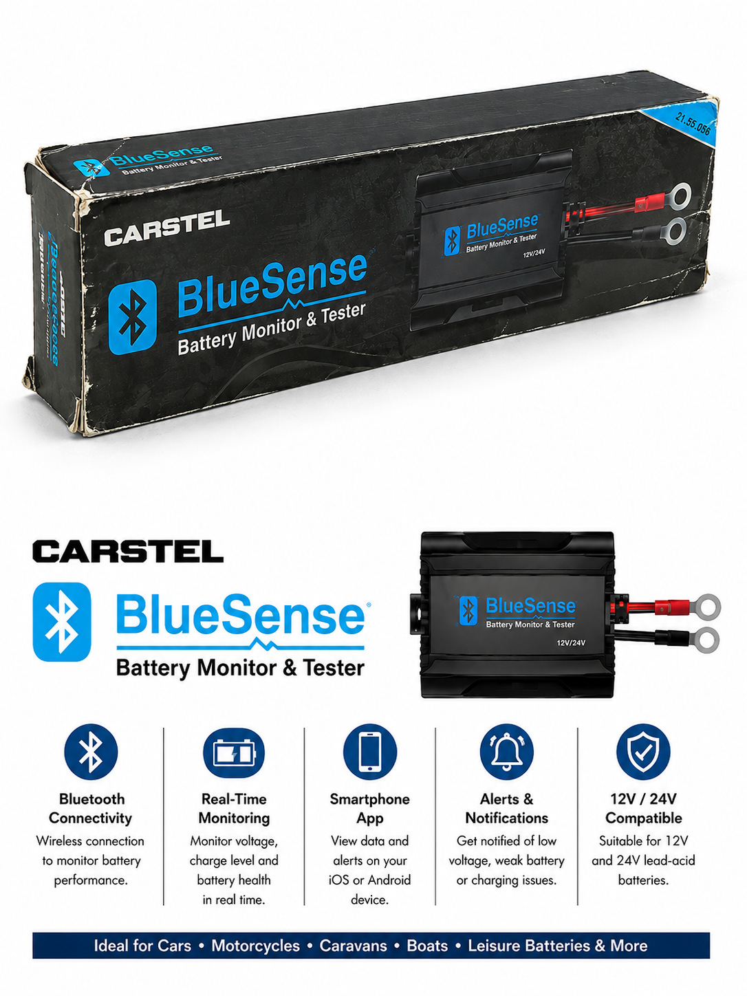 Carstel BlueSense Bluetooth Battery Monitor Tester 12V 24V TT193 New Other