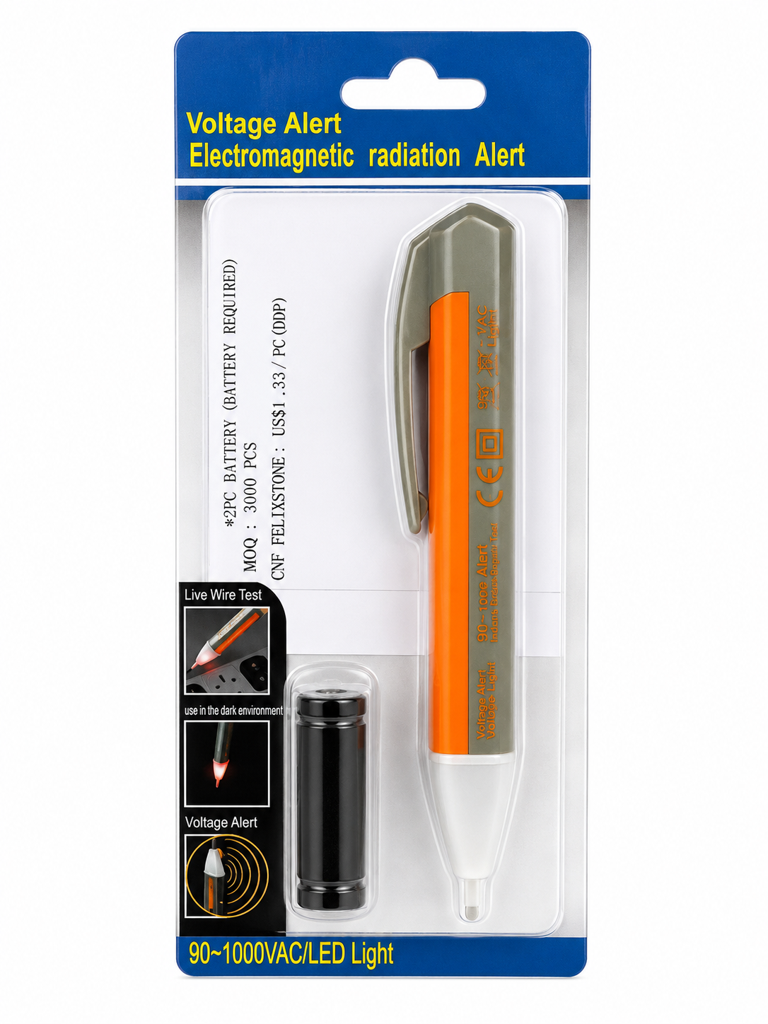 Non Contact Voltage Tester Pen 90-1000V AC Live Wire Detector TT89