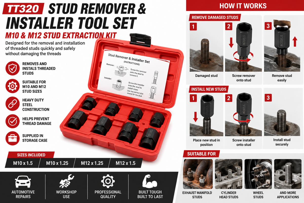 TT320 Stud Remover & Installer Tool Set M10 & M12 Stud Extraction Kit