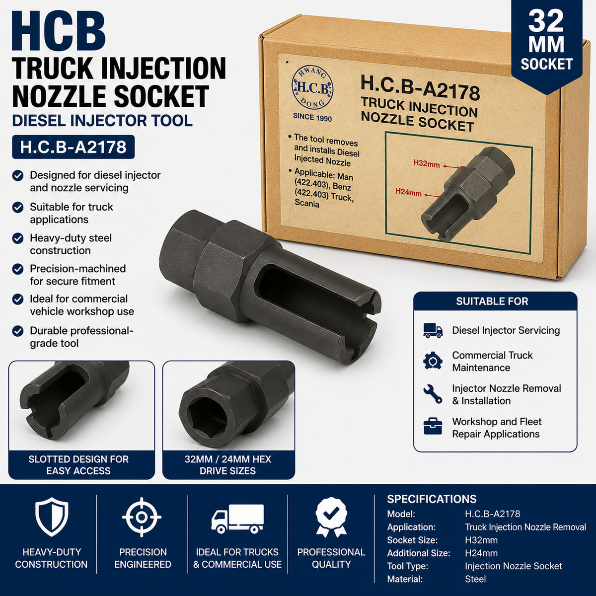 HCB Truck Injection Nozzle Socket 32mm Diesel Injector Tool TT267